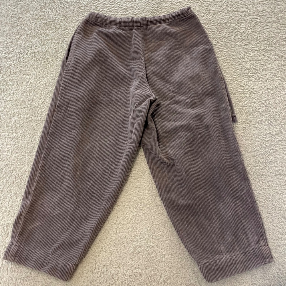 Deiji Studios Corduroy Pleated Pants Women XS Gray Cropped Drawstring Relaxed - Picture 5 of 16